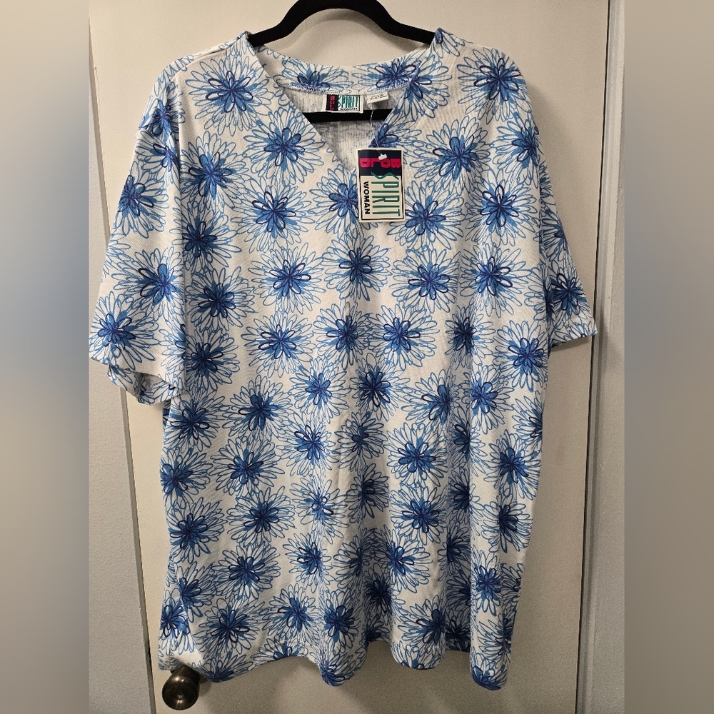 Vintage Bold Spirit Blue Floral Print Top